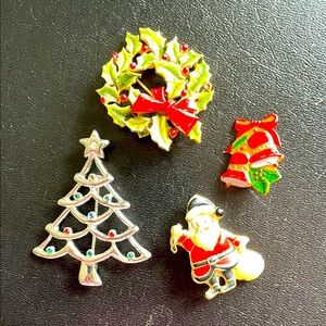 Vtg Christmas Brooch Set of 4